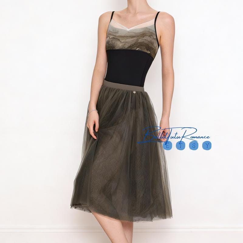 Dark Green Ballet Leotard,Mesh Skirt | Adult Ballet & Yoga Practice Wear