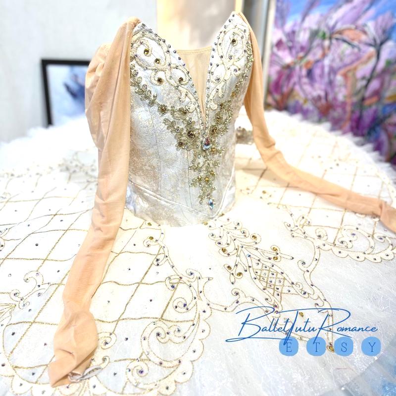 White Gold Ballet Tutu Sleeve: Custom Paquita Stage Costume for Adult & Child Dancers
