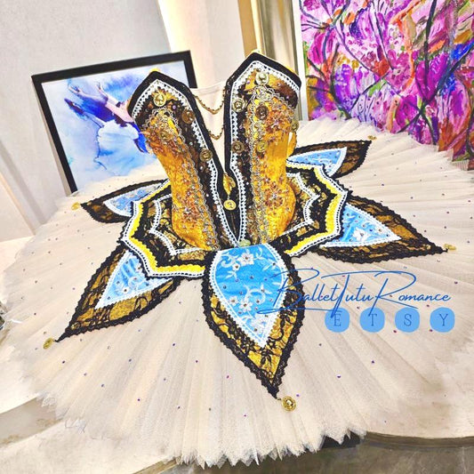 Customized Blue Gold Professional Tutu, Custom Ballet Stage Costume, Gift for Dancers & Recitals