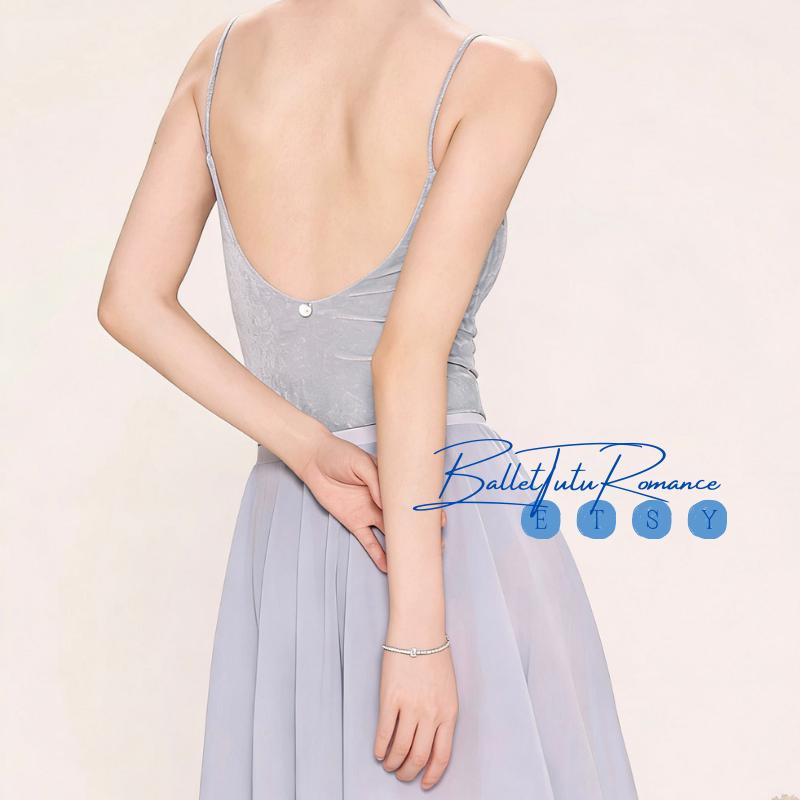 Light Blue Velvet Halter Neck Ballet Leotard: Luxury Adult Dancewear, Fit for Ballet & Contemporary
