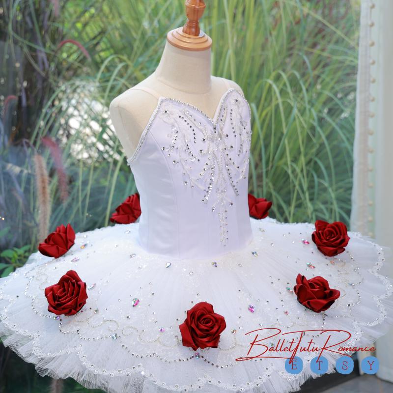 High-End Handmade Rose-Embellished Ballet Tutu, Custom Nutcracker Adult/Child Dance Outfit