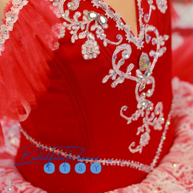 Red Luxury Giselle Ballet Tutu, Custom Adult/Child Costume w/ Lace & Rhinestones