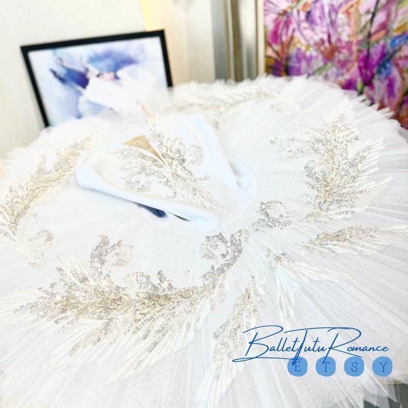 Custom White Sequin Ballet Tutu, Swan Lake Costume, Stage Performance