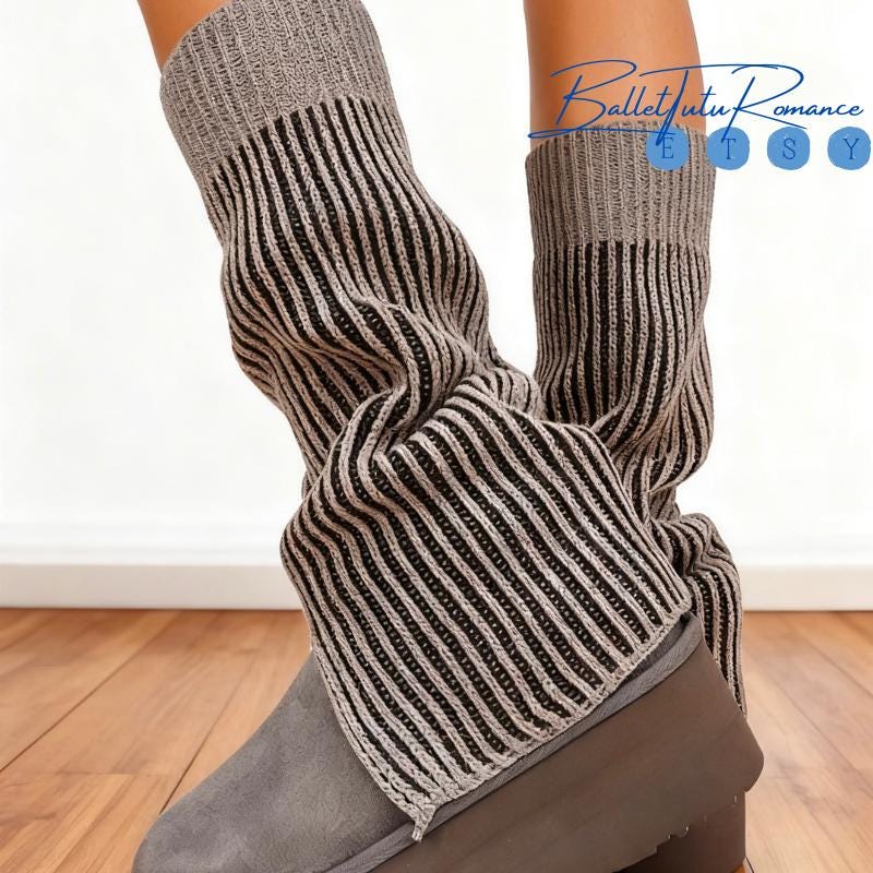 Striped Y2K Leg Warmers, Snow Boot Fit Knit Warm Cuffs for Fall Winter Outfits