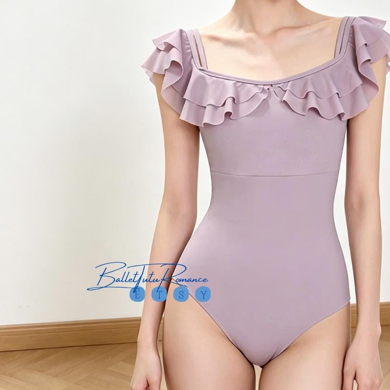 Ruffled Off-Shoulder Ballet Leotard, Women's Dance Training Bodysuit for Ballet & Gymnastics