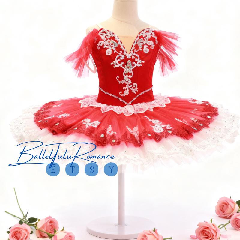 Red Luxury Giselle Ballet Tutu, Custom Adult/Child Costume w/ Lace & Rhinestones