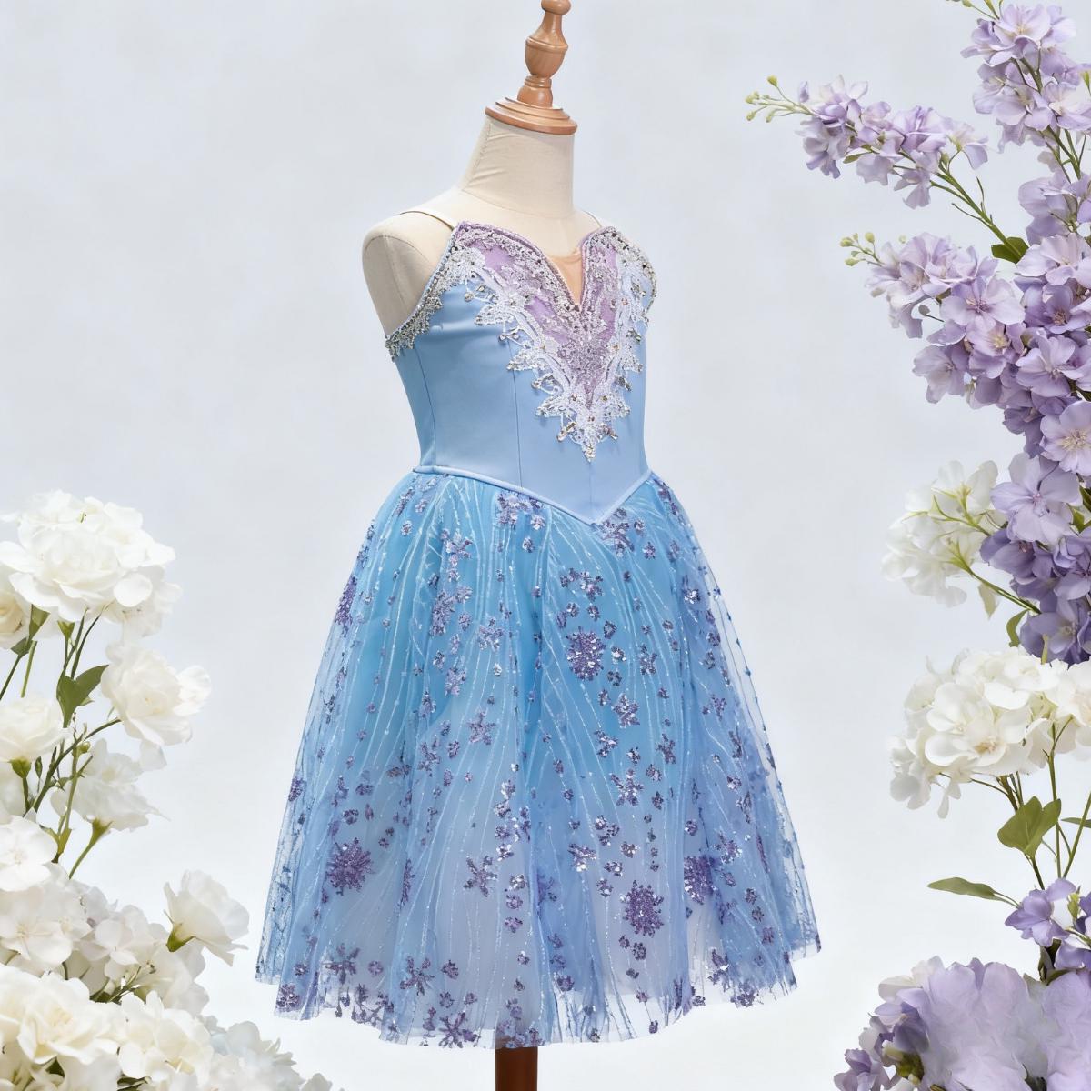 Hand-stitched Blue Ballet Tutu Dress: Sparkle Princess Gown,Adult & Child,Aurora/Nutcracker
