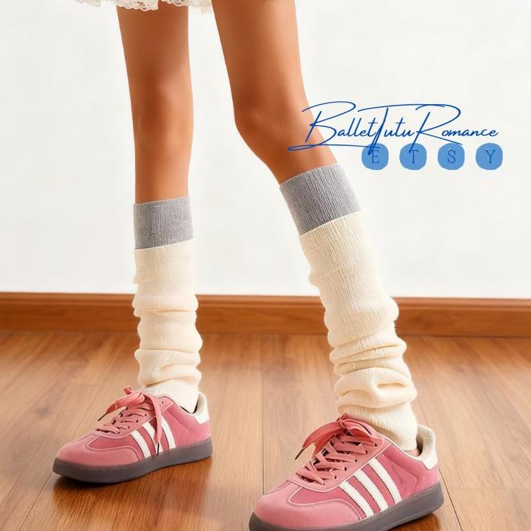 Two-Tone Knitted Over-the-Knee Leg Warmers, Sporty Rich Stacked Warm Leg Cuffs Average Size Trendy