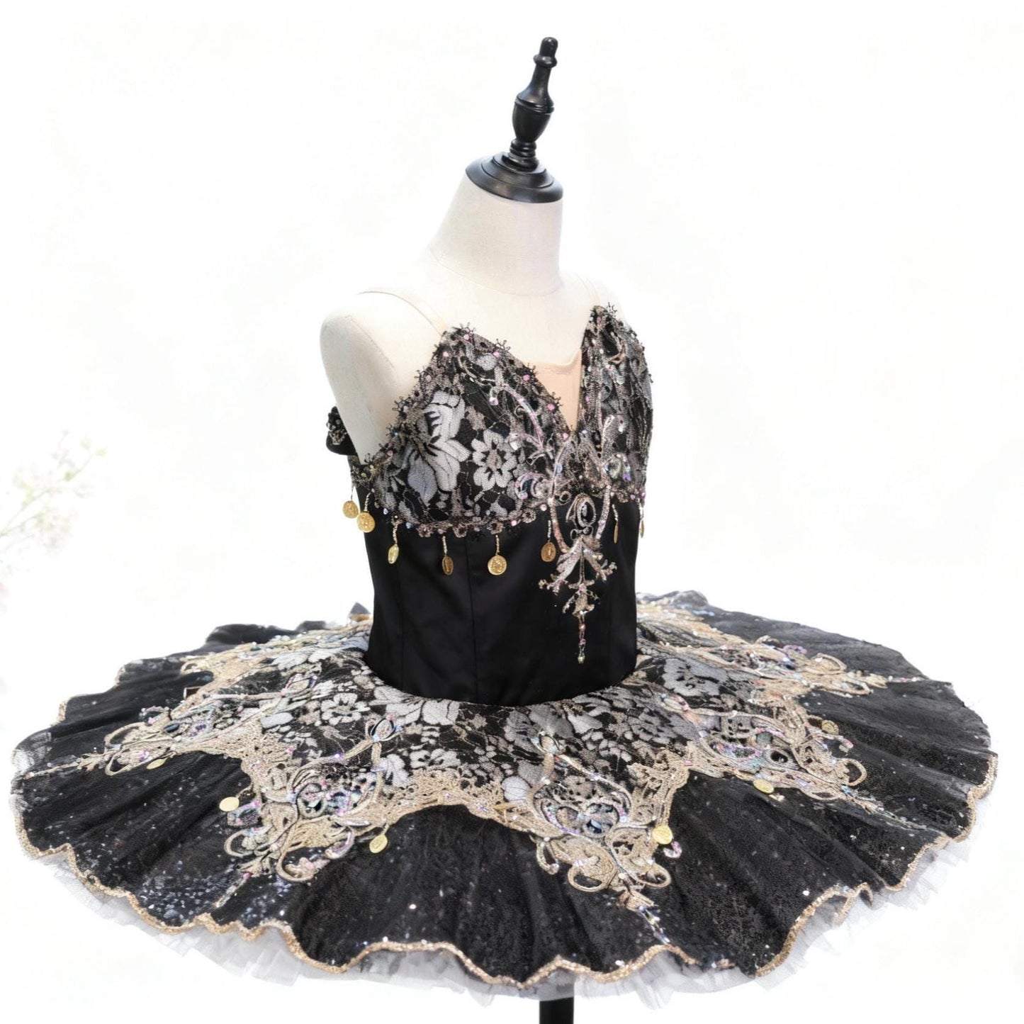 Black Swan Professional Ballet Tutu, Hand-Stitched Embroidered Sequins Lace, Elegant Custom Fit, Intricate craftsmanship