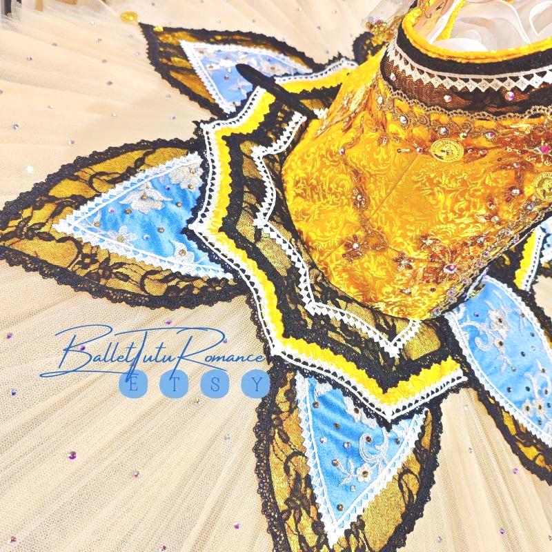 Customized Blue Gold Professional Tutu, Custom Ballet Stage Costume, Gift for Dancers & Recitals