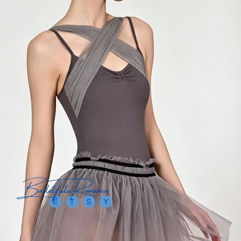 Open Back Ballet Leotard with Mesh Cross Straps, Built-in Bra, Breathable Dancewear