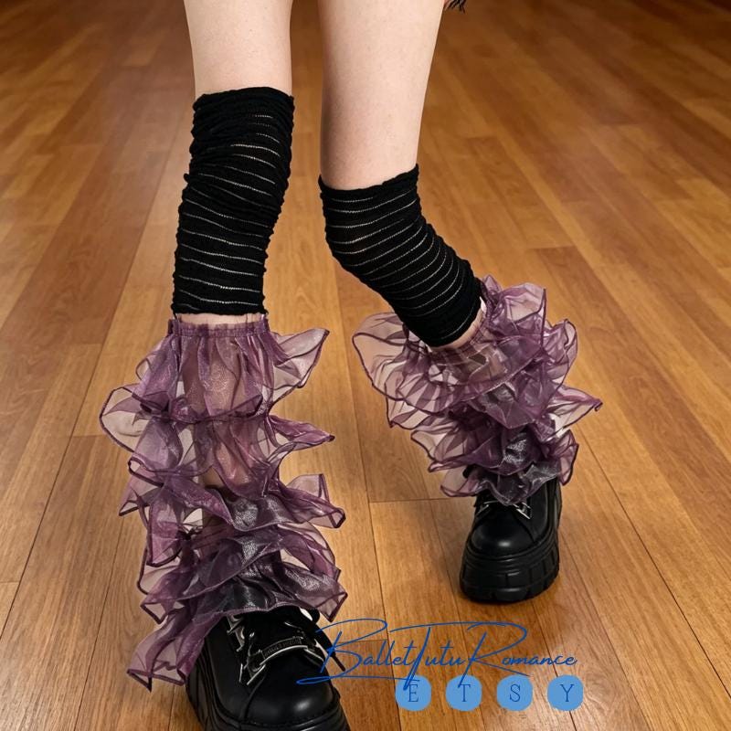 Ruffled Leg Warmers Y2K Ballet Style, Sheer Tiered Ruffle Leg Socks, Back to 2000