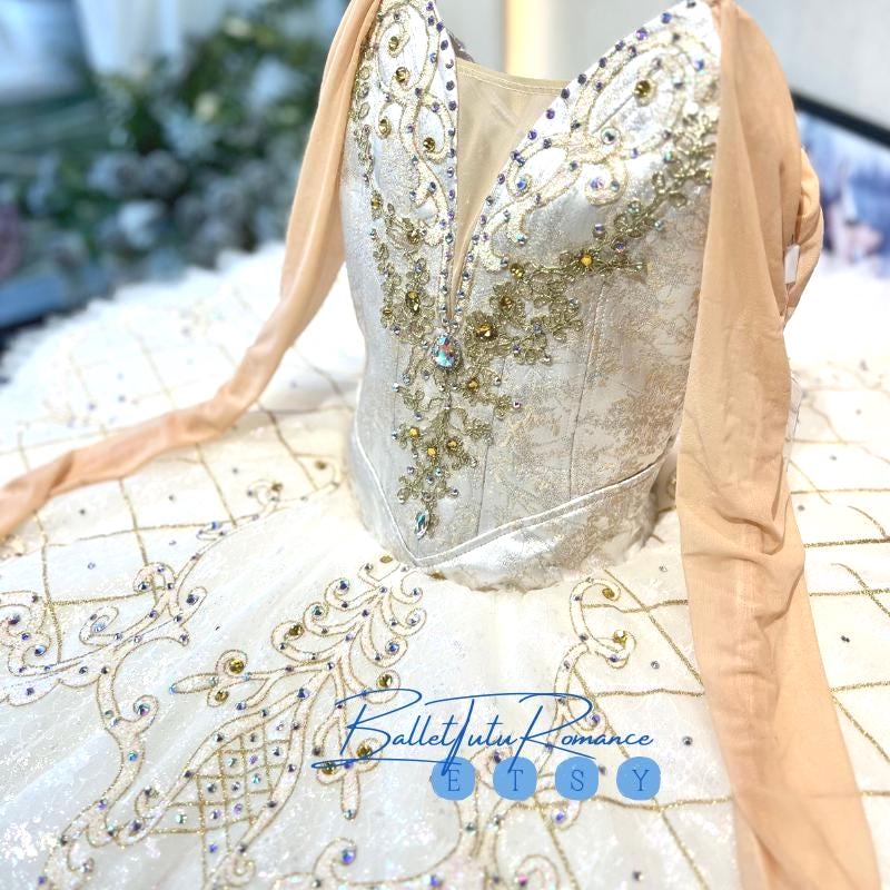 White Gold Ballet Tutu Sleeve: Custom Paquita Stage Costume for Adult & Child Dancers