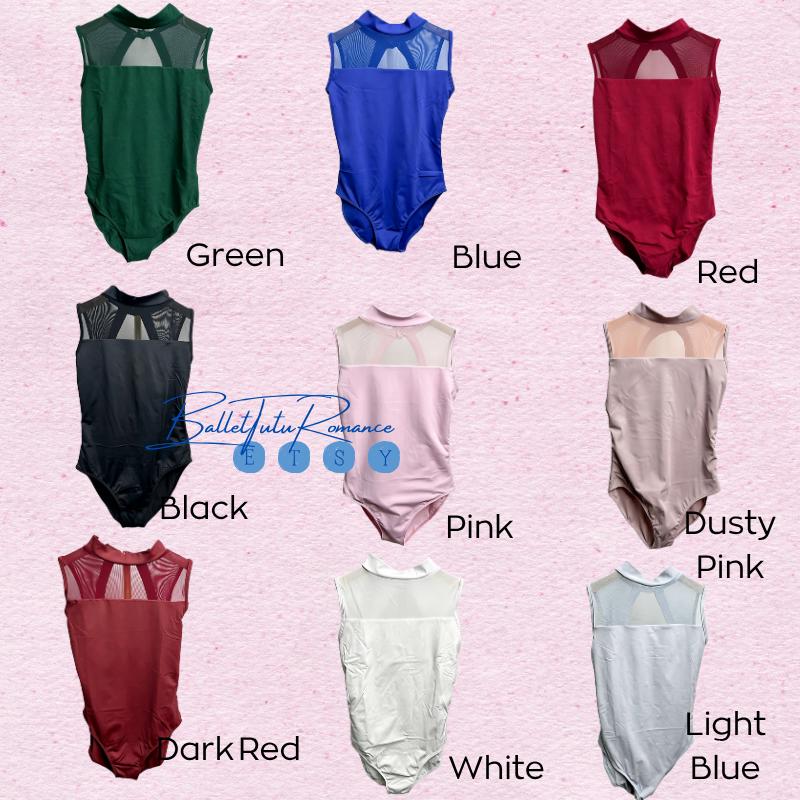 Custom Size High-Neck Mesh Back Ballet Leotard, Sleeveless for Adult Dancers Performance, Bulk Order