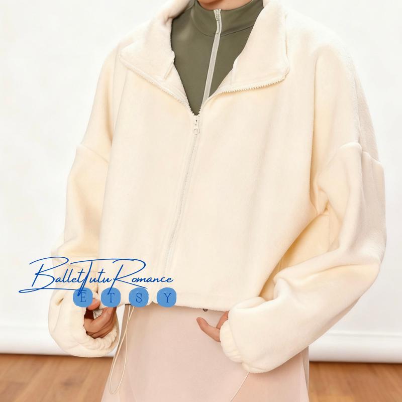Dance Warm Jacket (White/Blue), Open-Back Leotard (Purple/Olive): Ballet Yoga Practice Wear