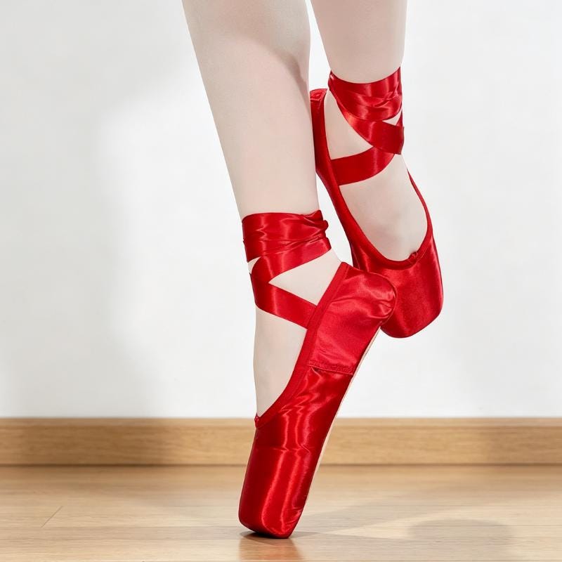 Satin Pointe Ballet Shoes for Adults & Kids, Beginner Ribbon Tie Dance Practice Shoes
