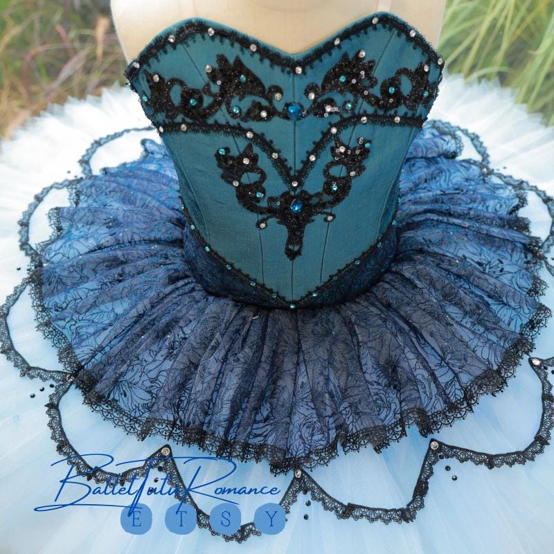 Luxury Teal & Black Lace Ballet Tutu: Custom Performance Costume