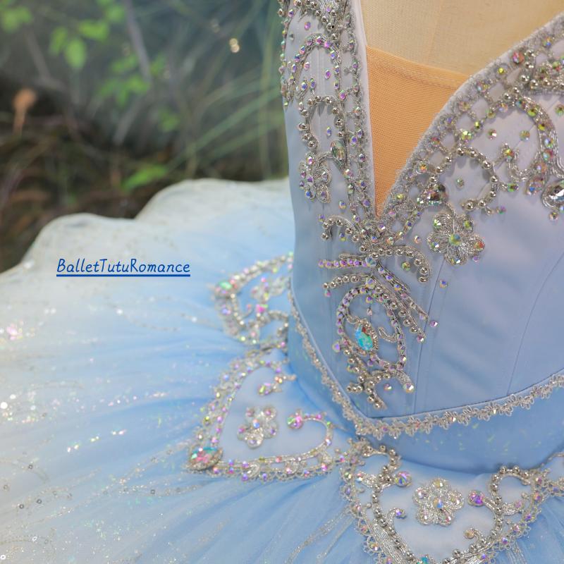 Luxury Light Blue Ballet Tutu: Handcrafted Crystal Performance Dress,Custom Adult Kids, Aurora/Nutcracker