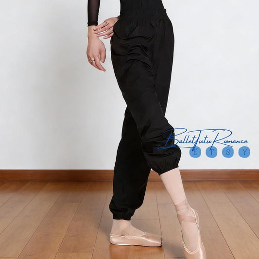 Ballet Heated Sweat Pants: Black/Blue Dance, Adult Warm Up Ballet Practice Trousers