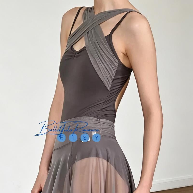 Open Back Ballet Leotard with Mesh Cross Straps, Built-in Bra, Breathable Dancewear
