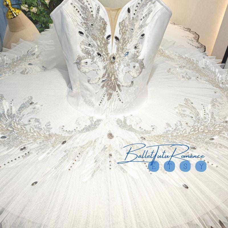 Custom White Sequin Ballet Tutu, Swan Lake Costume, Stage Performance