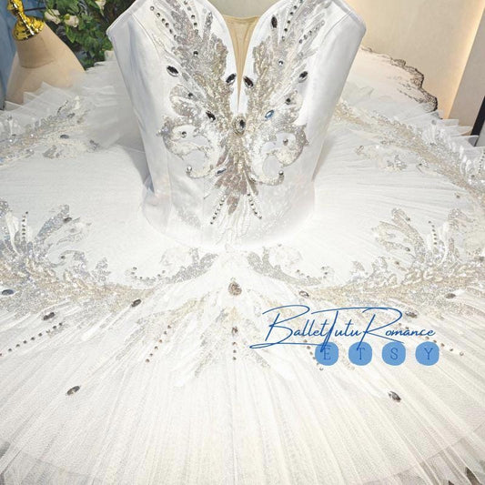 Custom White Sequin Ballet Tutu, Swan Lake Costume, Stage Performance