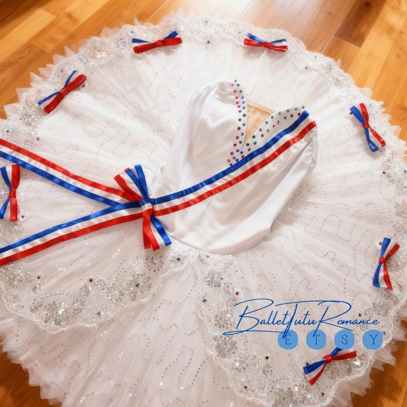 Customized Red-Blue Ribbon Luxury Ballet Tutu: Custom Adult/Child Costume, Sparkle Stage Performance Wear