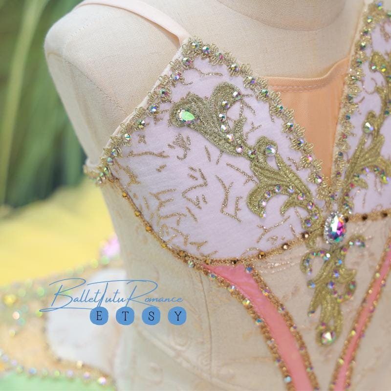 Embroidered Yellow Ballet Tutu, Custom Floral Performance Costume