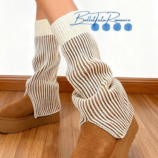 Striped Y2K Leg Warmers, Snow Boot Fit Knit Warm Cuffs for Fall Winter Outfits