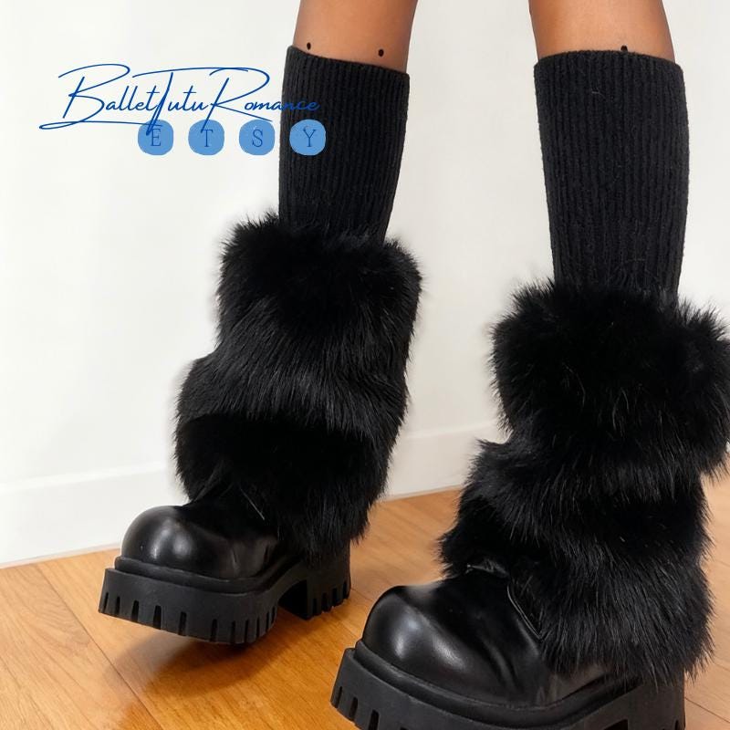 Retro Cozy Faux Fur Leg Warmers,Knit Cuff Style for Winter Boots & Cold Winter