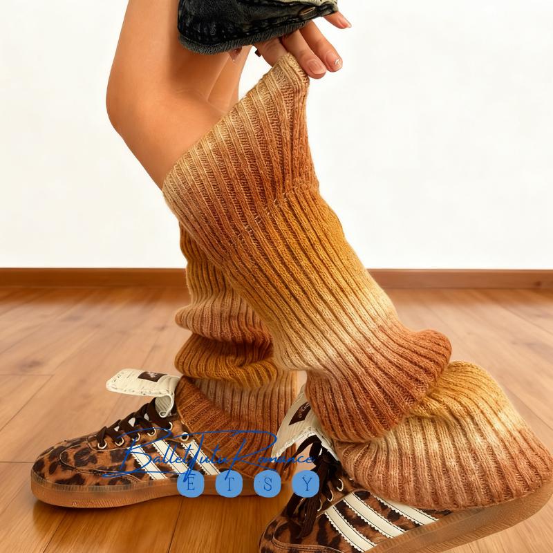 Fashion Sport Gradient Knit Leg Warmers, Cozy Warm Fall Winter Leg cover Casual