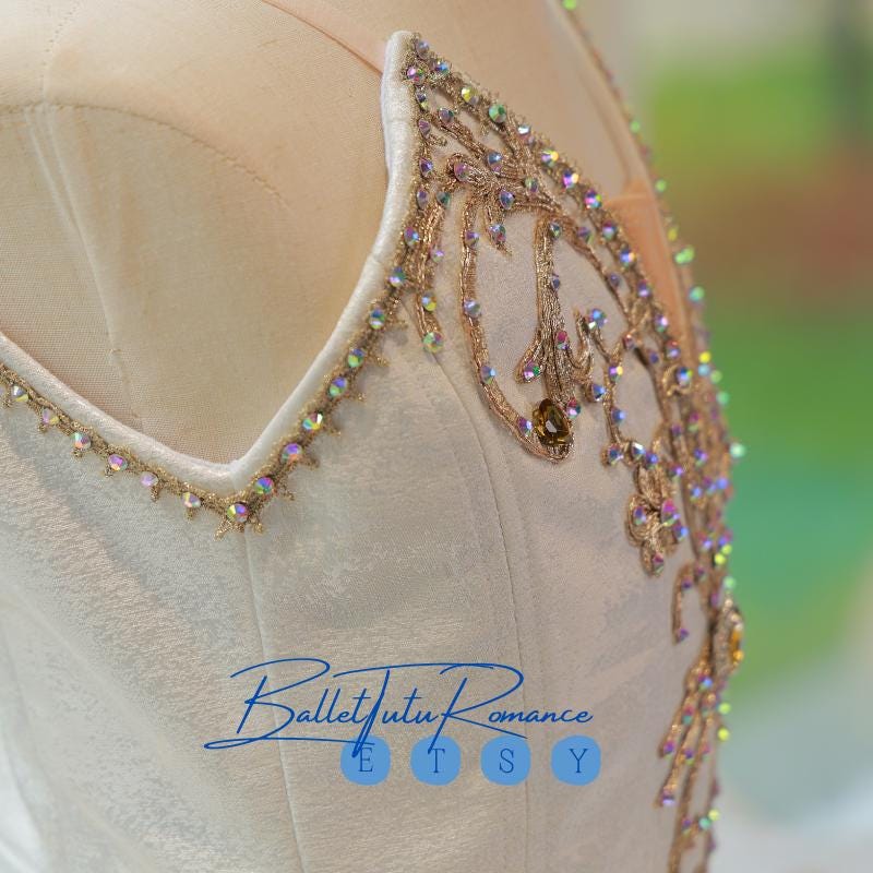 High-End Custom White Ballet Tutu, Gold Pearl Embellished Adult Child Ballet Performance Costume