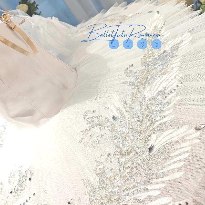 Custom White Sequin Ballet Tutu, Swan Lake Costume, Stage Performance