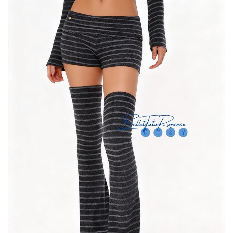 Striped Knit Dance Set, 3-Piece Warm Dancewear, Arm Sleeves & Leg Warmers, Dance Practice Wear