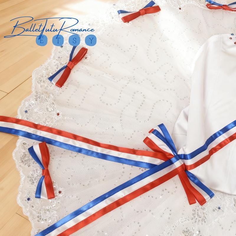 Customized Red-Blue Ribbon Luxury Ballet Tutu: Custom Adult/Child Costume, Sparkle Stage Performance Wear