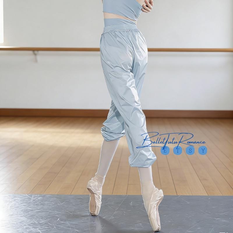 Ballet Heated Sweat Pants: Black/Blue Dance, Adult Warm Up Ballet Practice Trousers