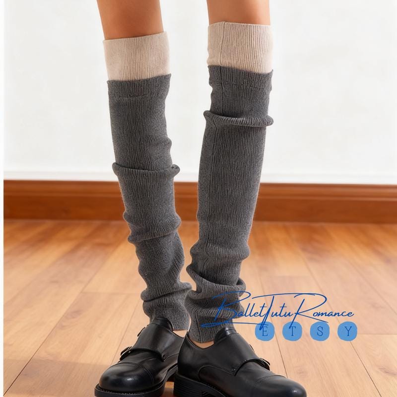 Two-Tone Knitted Over-the-Knee Leg Warmers, Sporty Rich Stacked Warm Leg Cuffs Average Size Trendy