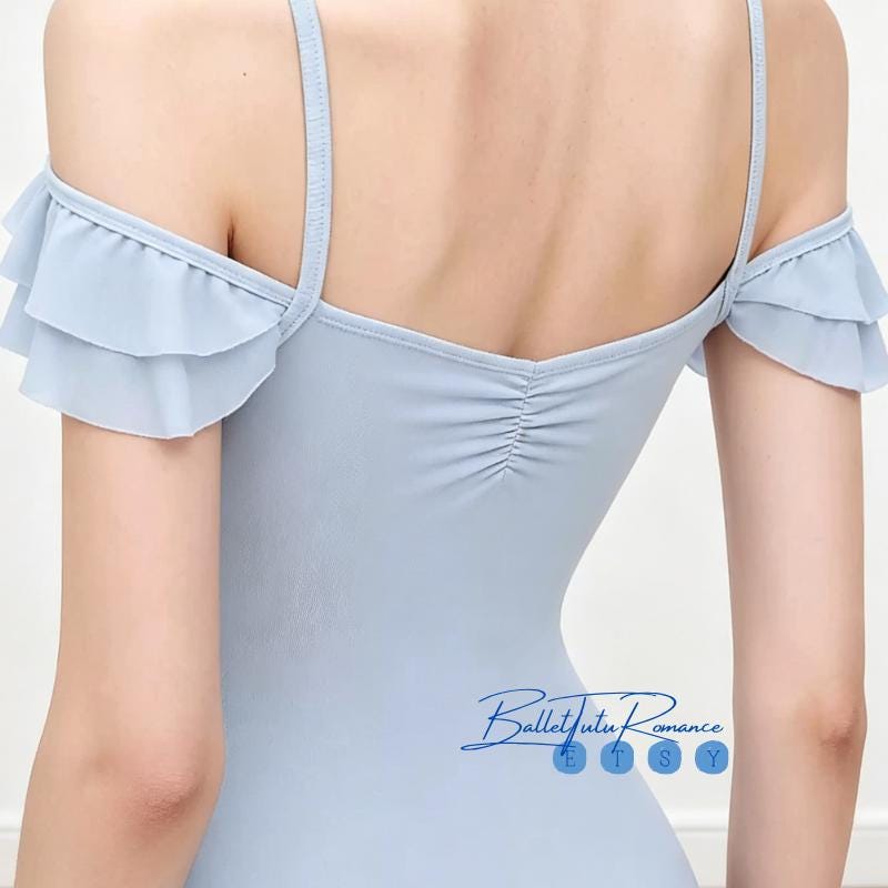 Ruffled Off-Shoulder Ballet Leotard, Women's Dance Training Bodysuit for Ballet & Gymnastics