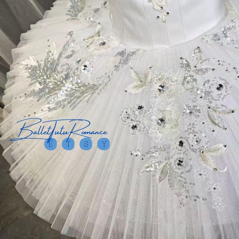 Custom White Swan Lake Ballet Tutu: Embellished Feather & Crystal Dress, Adult Child Performance Costume