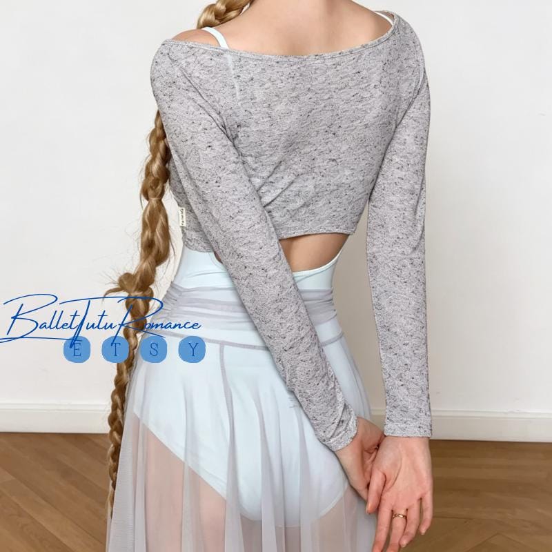 Ballet Twisted Knot Crop Top, Long Sleeve Dance Warm Up Top for Women