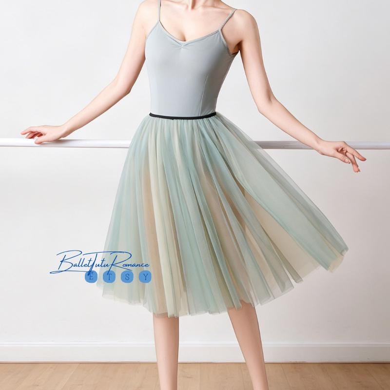 Custom Length Ombre Haze Green Ballet Tulle Skirt,  Gradient A-Line Tutu, Practice & Rehearsal Skirt