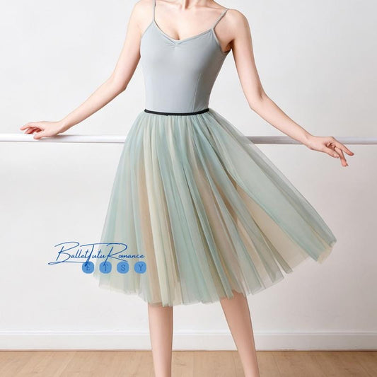 Custom Length Ombre Haze Green Ballet Tulle Skirt,  Gradient A-Line Tutu, Practice & Rehearsal Skirt