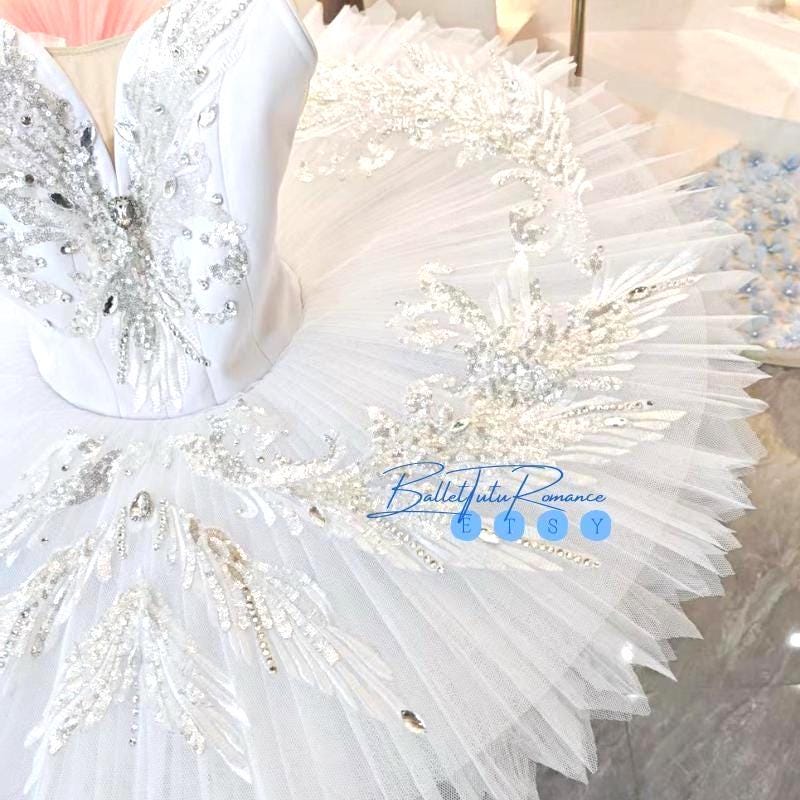 Luxury White Tutu Dress: Custom Ballerina Costume, Swan Lake/Nutcracker, Adult Child, Sequin & Rhinestone