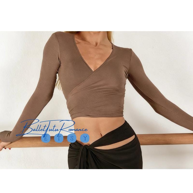 Ballet Long Sleeve Top, Tie Waist V Neck Dance Wear for Adult Yoga & Ballet