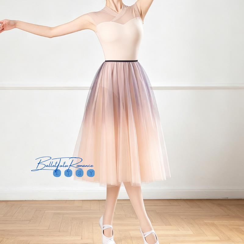 Custom Ombre Ballet Tutu Skirt, Nude Purple Gradient Midi Tulle, Dance Skirt for Rehearsal