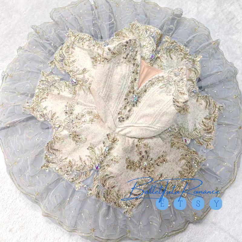 Opulent Gold Silver Leaf Ballet Tutu, Luxury Professional Tutu, Adult Child Performance, Nutcracker Aurora
