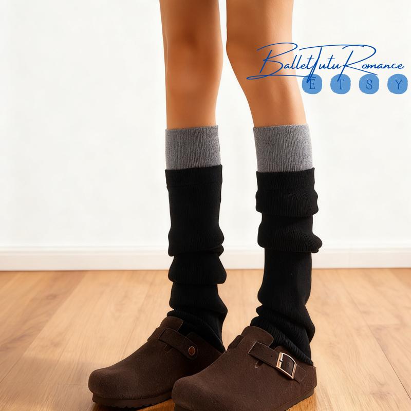 Two-Tone Knitted Over-the-Knee Leg Warmers, Sporty Rich Stacked Warm Leg Cuffs Average Size Trendy