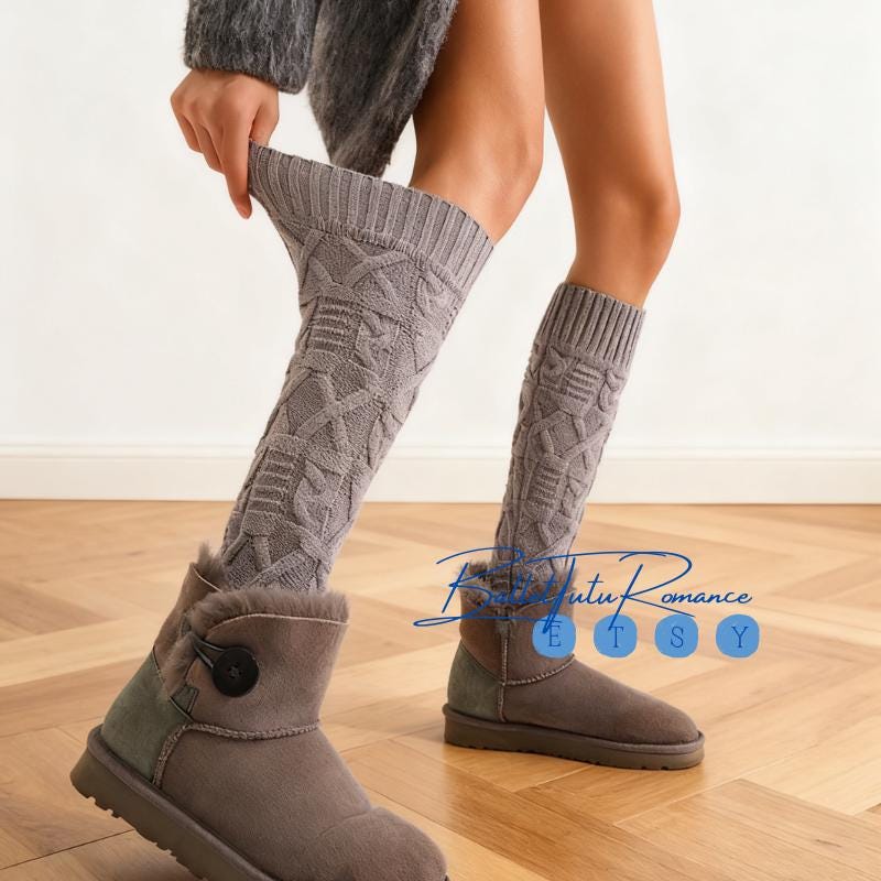 Double-Needle Thickened Knitted Cable-Knit Calf Socks Winter,Retro Cozy Warm Leg Casual Daily