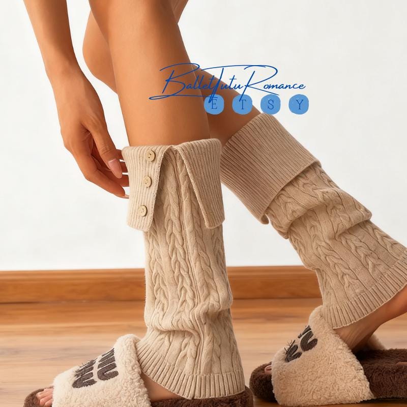 Knit Y2K Leg Warmers, Wool Pile Leg Covers for Retro Style, Fall Winter