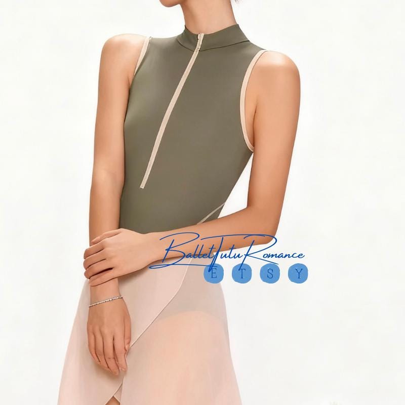 Dance Warm Jacket (White/Blue), Open-Back Leotard (Purple/Olive): Ballet Yoga Practice Wear